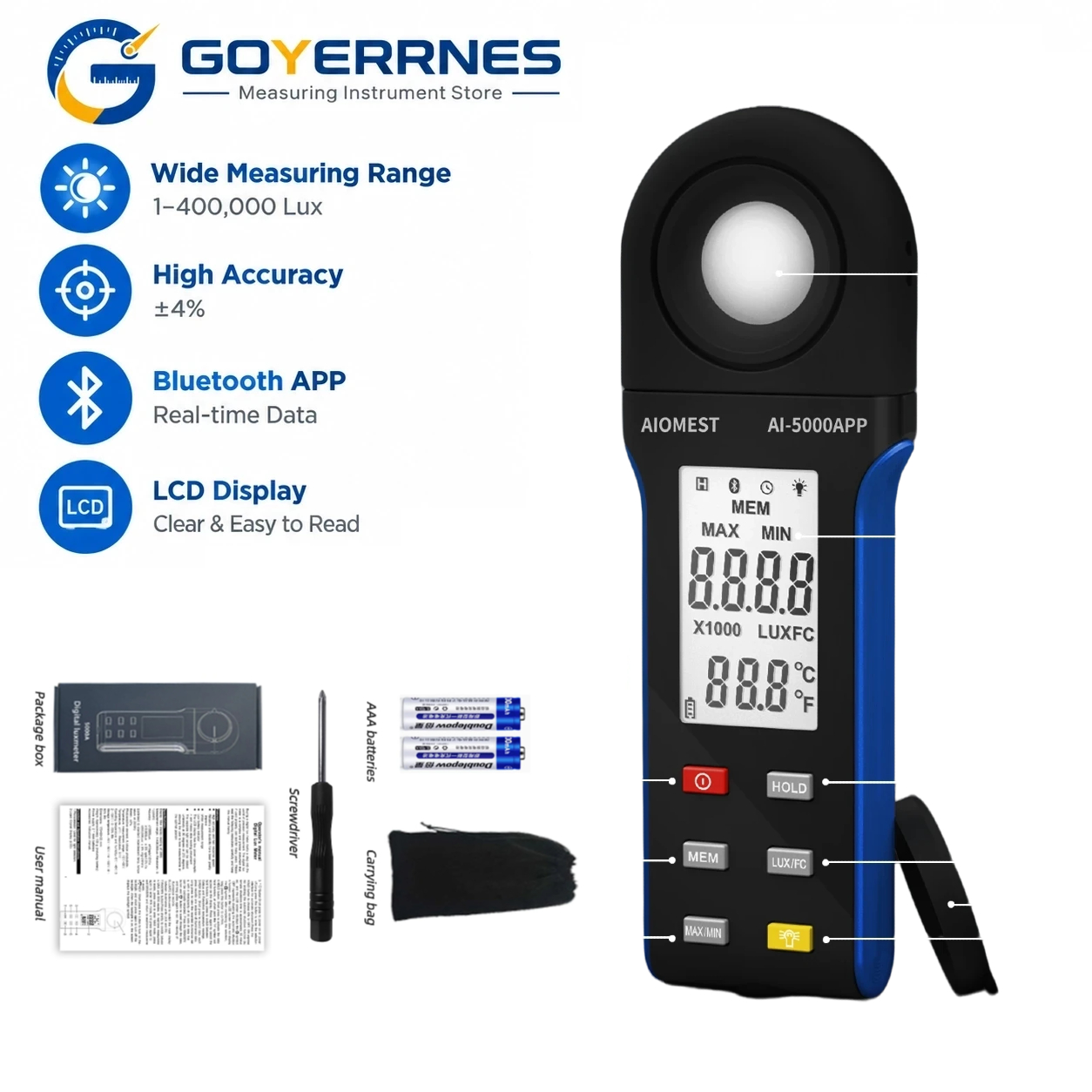Photography Lighting Meter - جهاز قياس الإضاءة الرقمي 1-400000 لوكس
